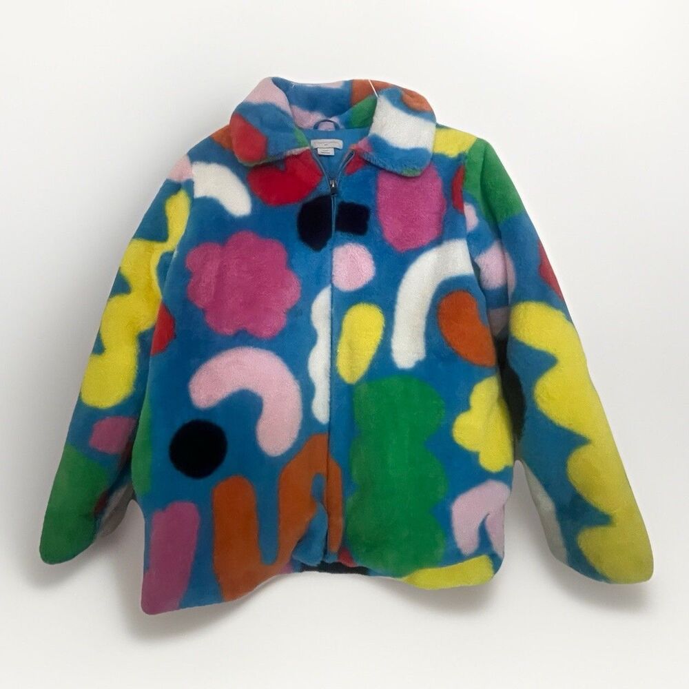 STELLA MCCARTNEY Girls Fleece Jacket Colorful Faux Fur Size 12y, Adult Small